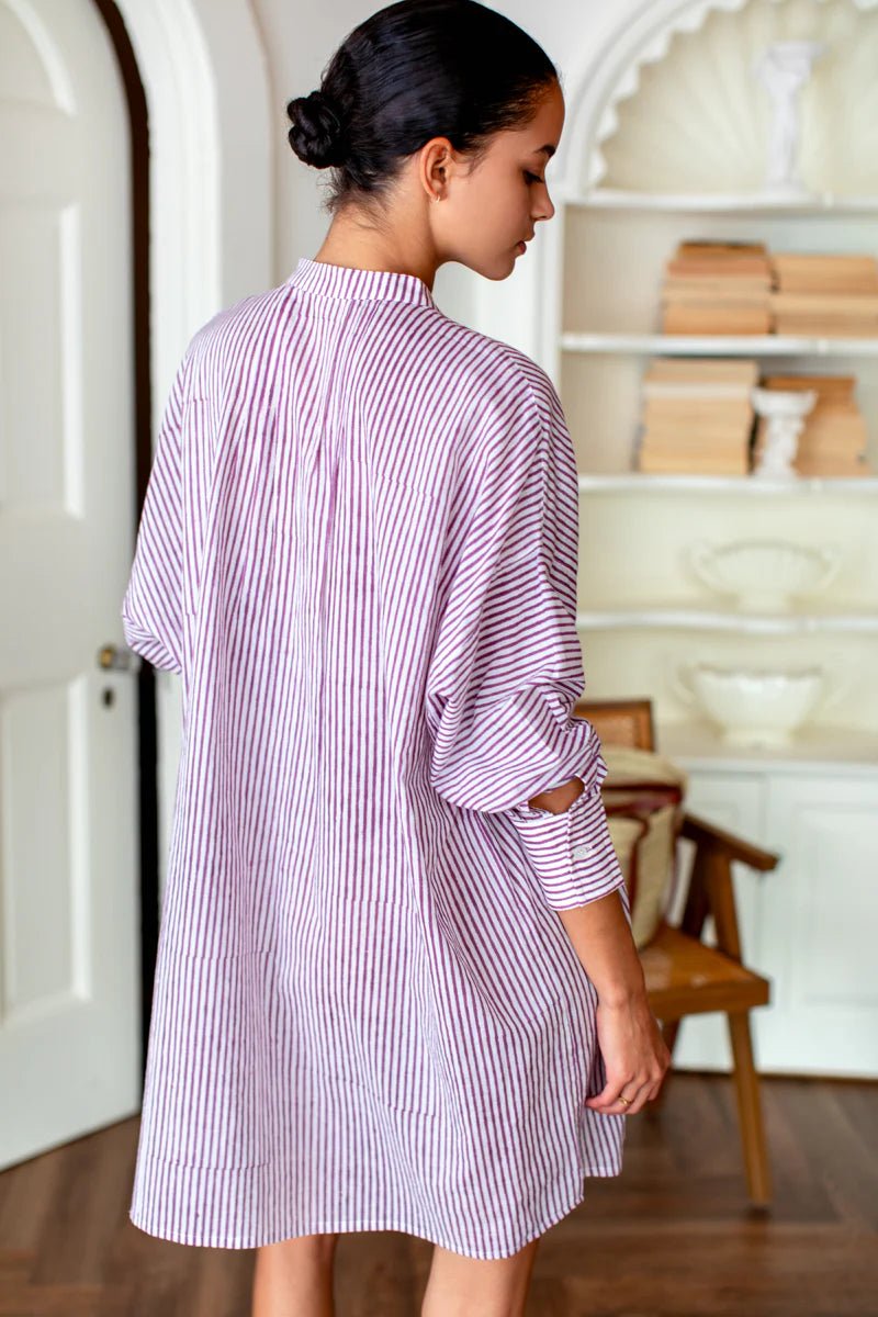 Mandarin Collar Shirt Dress - Crushed Berry Stripe O/SEmerson FryDRESS