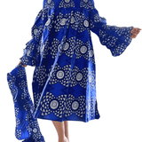 Off Shoulder Dress - Rich Blue and White Wax CottonIndia BatikDRESS