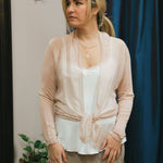 Sheer Cardigan with Metallic Trim: Pale PinkDance in ParisTOPS