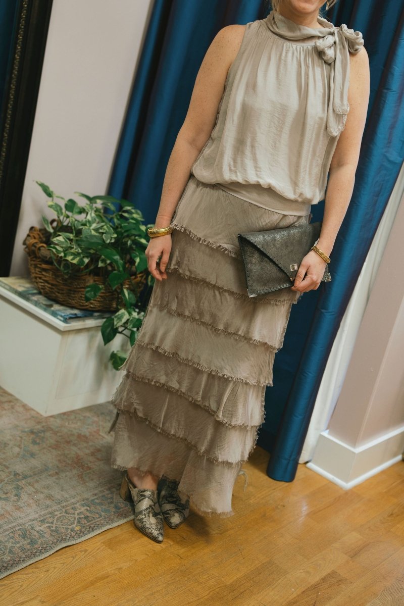 Silk Skirt with Raw Edge Chiffon: Taupe / One SizeDance in ParisSKIRT