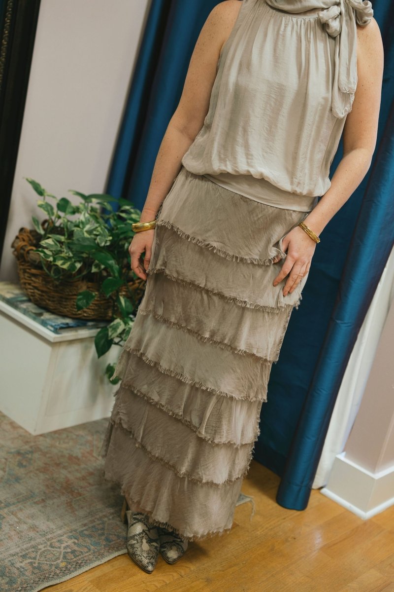 Silk Skirt with Raw Edge Chiffon: Taupe / One SizeDance in ParisSKIRT