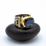 Sterling Silver Labradorite Cocktail Ring with Brass AccentsBaizaarRINGS