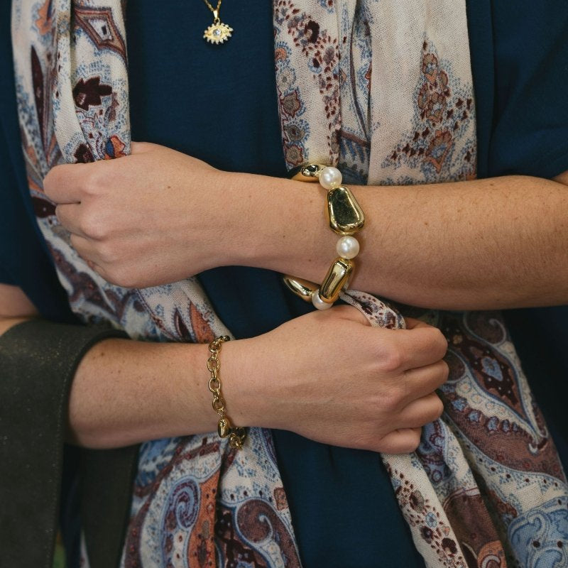 Stretchy Gold Nugget and Large Pearl BraceletHoopLaBRACELET