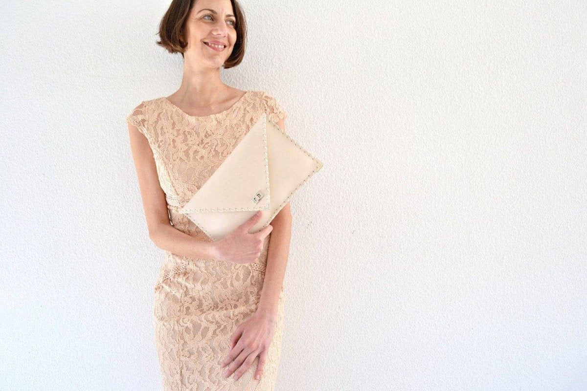 Symmetria leather clutch in nude: Gold / SmallANA KOUTSI