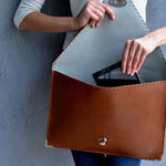 Symmetria leather clutch in tabac brown: Gold / SmallANA KOUTSI