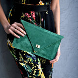 Symmetria soft clutch in emerald: GoldANA KOUTSI