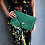 Symmetria soft clutch in emerald: GoldANA KOUTSI