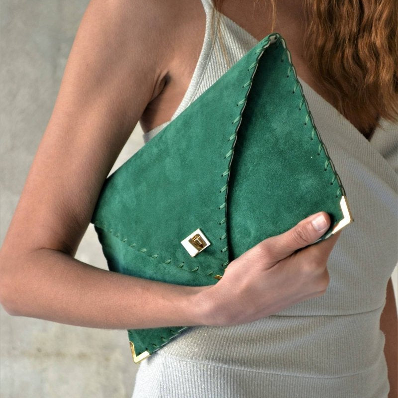 Symmetria soft clutch in emerald: GoldANA KOUTSI