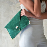 Symmetria soft clutch in emerald: GoldANA KOUTSI