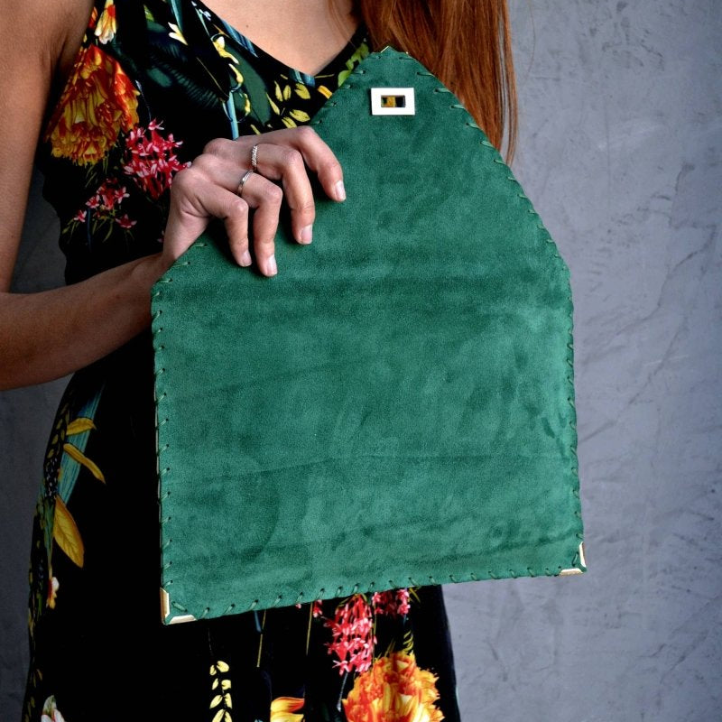 Symmetria soft clutch in emerald: GoldANA KOUTSI