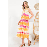 Tie Dye Tiered Pink Midi DressTHMLDRESS