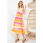 Tie Dye Tiered Pink Midi DressTHMLDRESS