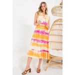 Tie Dye Tiered Pink Midi DressTHMLDRESS