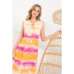 Tie Dye Tiered Pink Midi DressTHMLDRESS