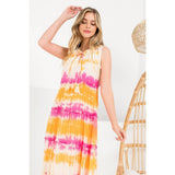 Tie Dye Tiered Pink Midi DressTHMLDRESS