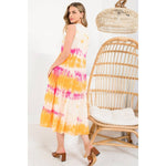 Tie Dye Tiered Pink Midi DressTHMLDRESS