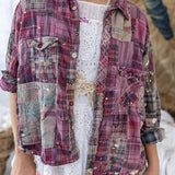 Top 1508 - Patchwork Kelly Western Shirt - Madras PinkMagnolia PearlTOPS