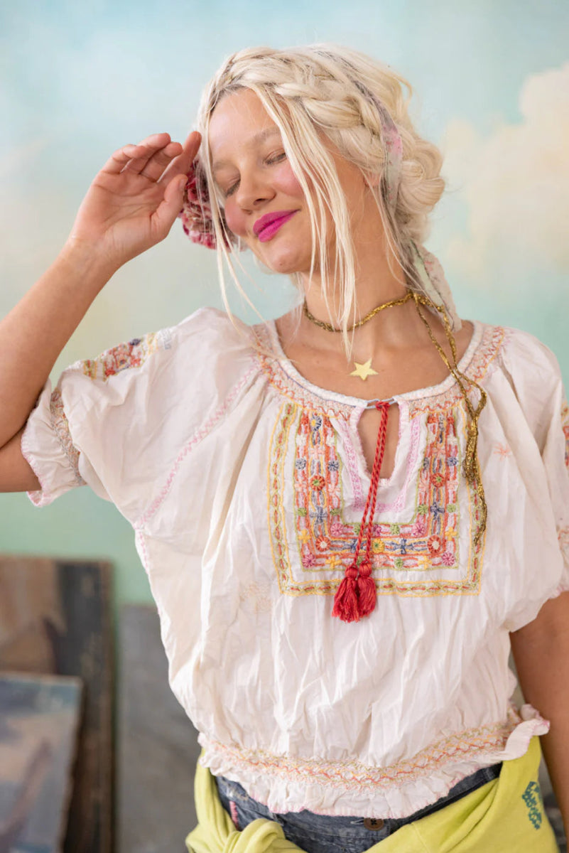 Top 2134 - Embroidered Chrissy Folk Blouse - MoonlightMagnolia PearlTOPS