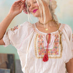 Top 2134 - Embroidered Chrissy Folk Blouse - MoonlightMagnolia PearlTOPS