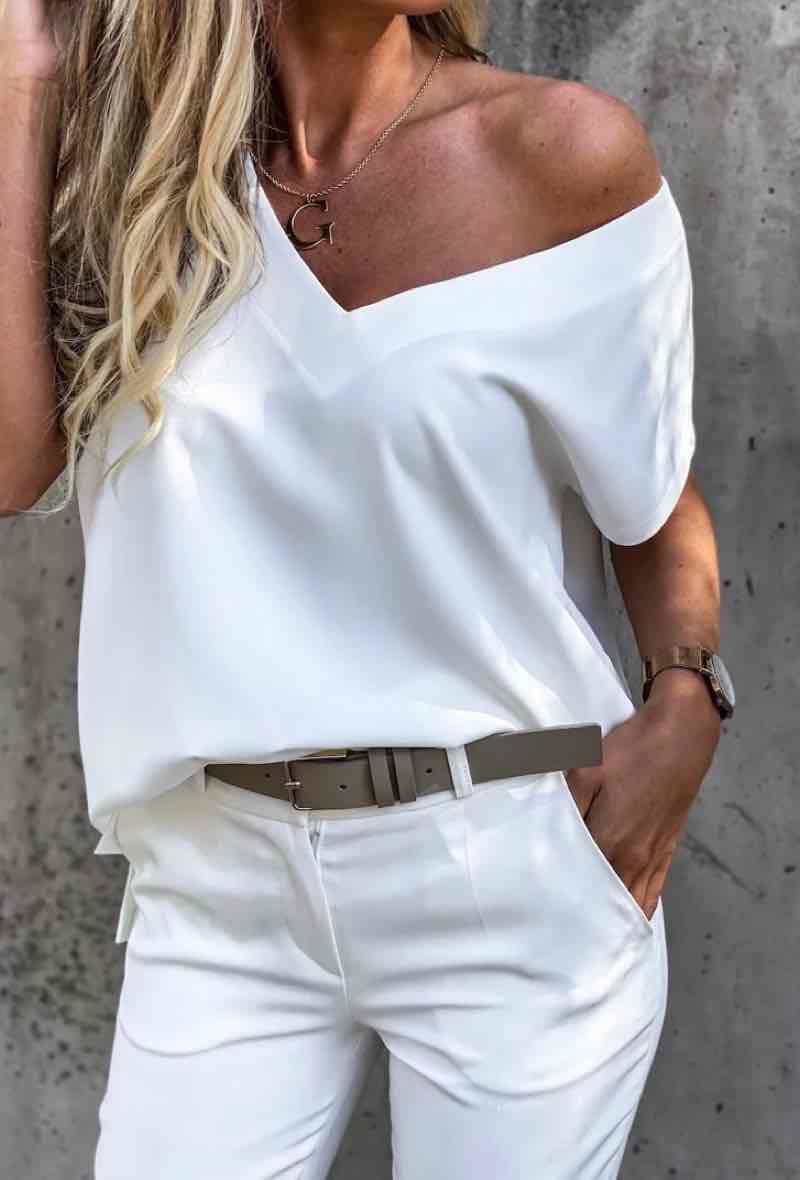 V - neck short sleeve T-shirt in WhiteESTEE BROWNTOPS