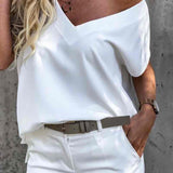 V - neck short sleeve T-shirt in WhiteESTEE BROWNTOPS