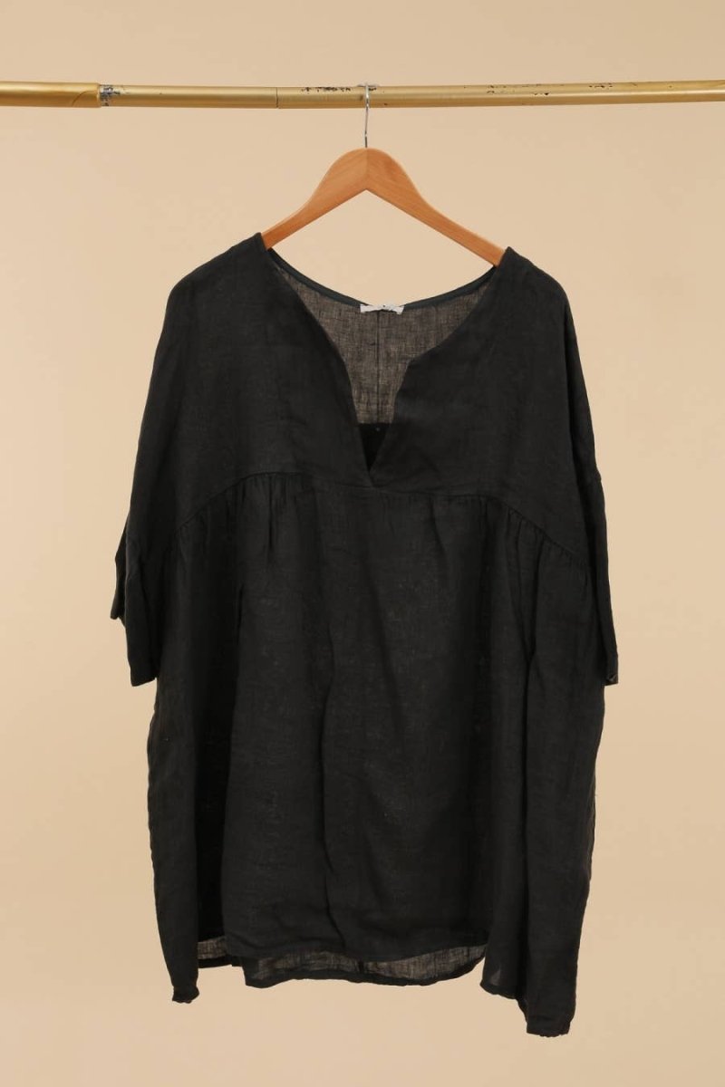 Washed Linen Tunic in Greyla maison des fibres naturellesblouse