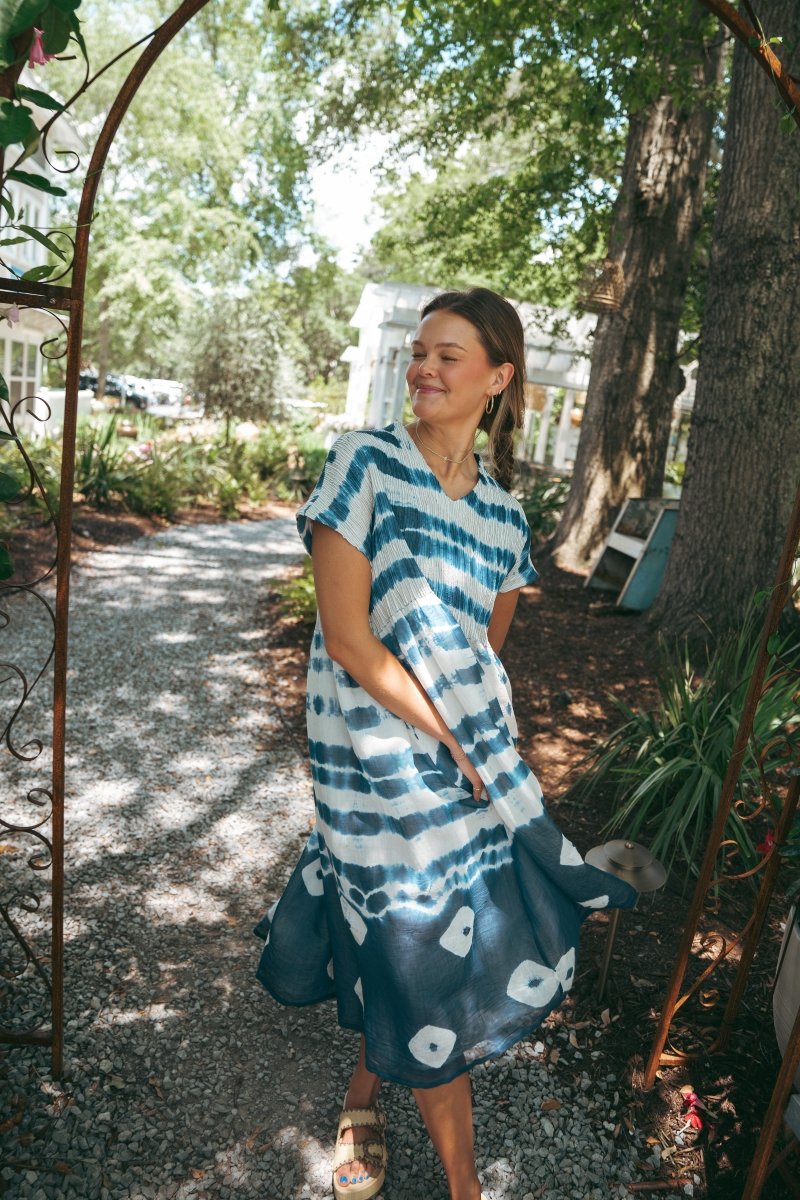 White & Blue Cotton Silk DressRagaDRESS