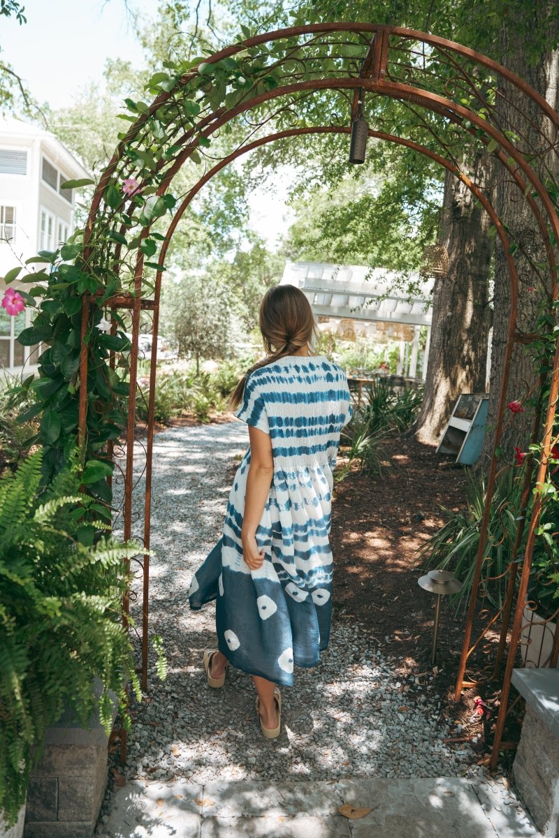 White & Blue Cotton Silk DressRagaDRESS