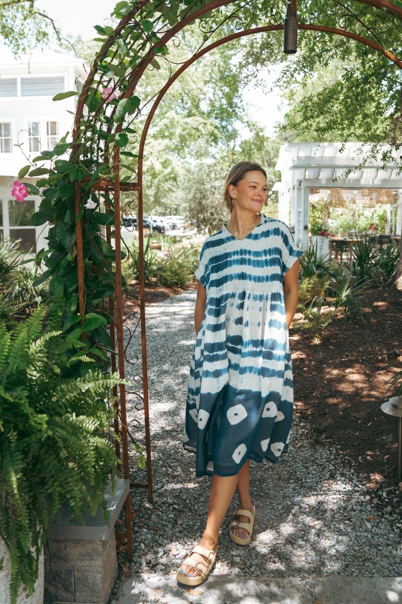 White & Blue Cotton Silk DressRagaDRESS