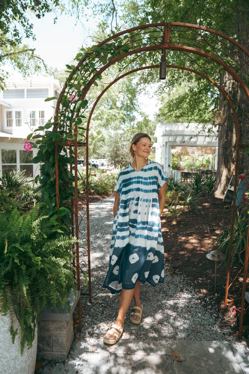 White & Blue Cotton Silk DressRagaDRESS