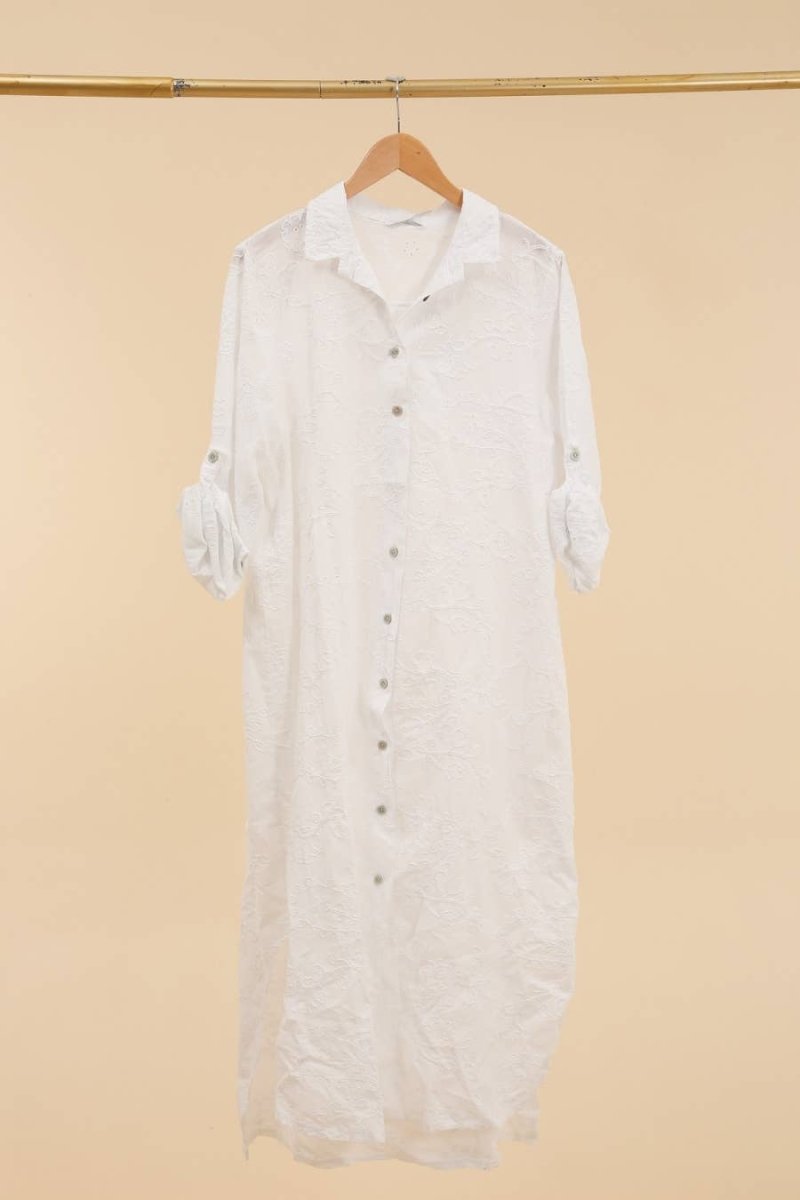 White Cotton Shirtdress with Eyeletla maison des fibres naturellesDRESS