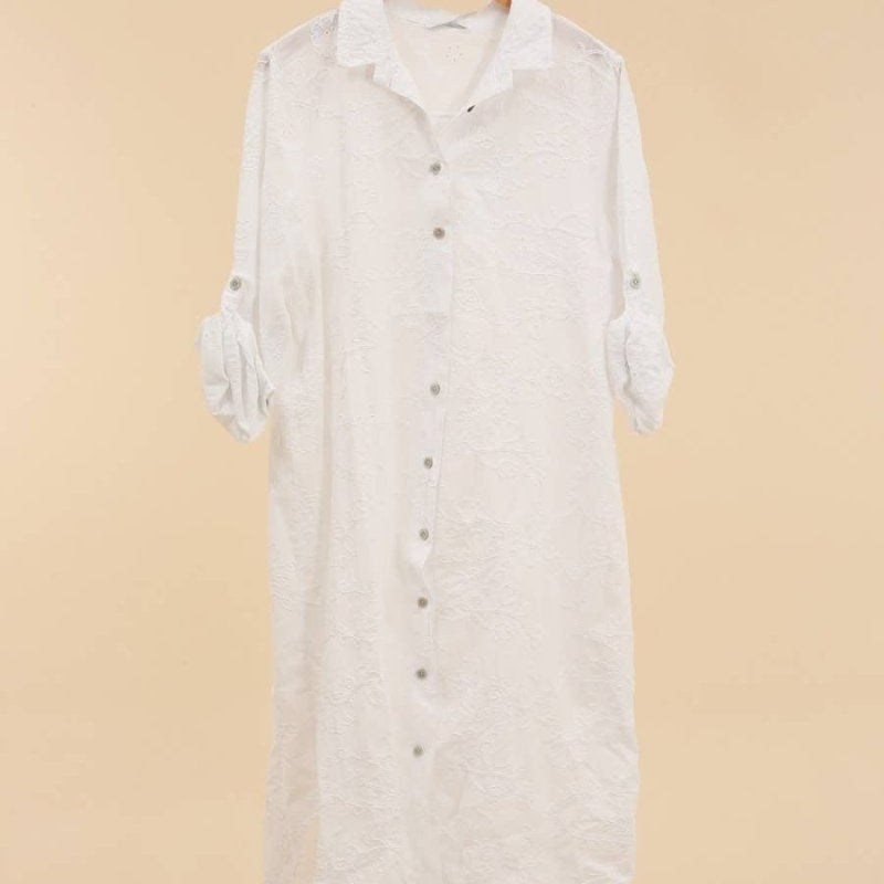 White Cotton Shirtdress with Eyeletla maison des fibres naturellesDRESS