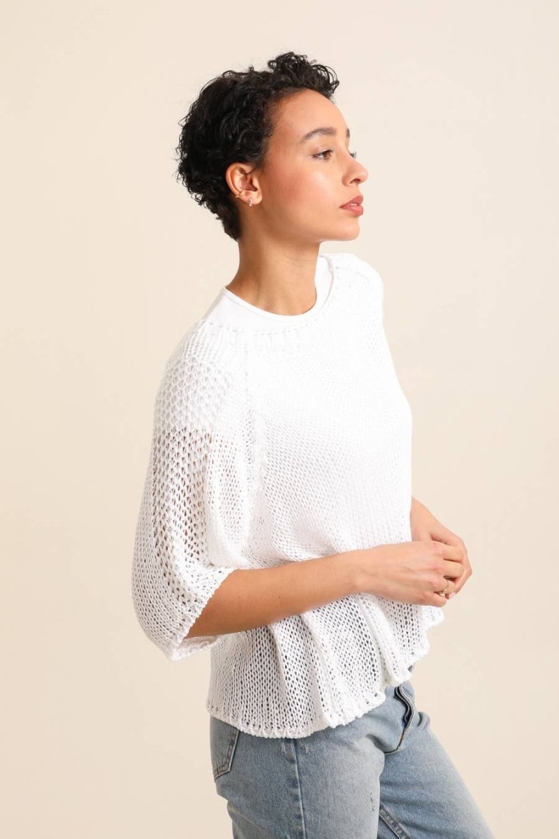 White Cotton Sweater with Open Weavela maison des fibres naturellesTOPS