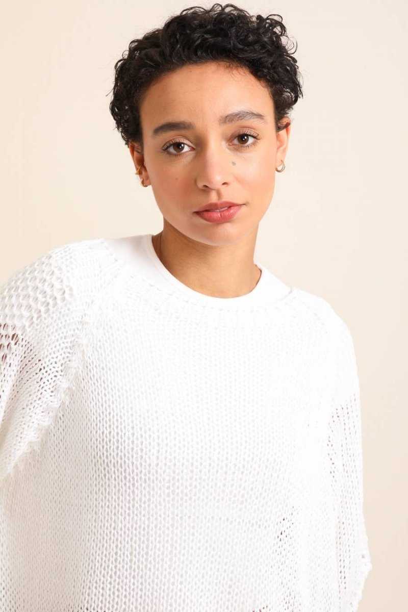 White Cotton Sweater with Open Weavela maison des fibres naturellesTOPS