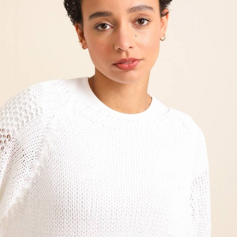 White Cotton Sweater with Open Weavela maison des fibres naturellesTOPS