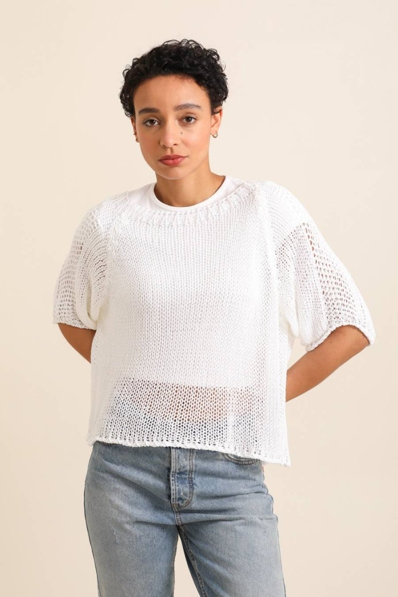 White Cotton Sweater with Open Weavela maison des fibres naturellesTOPS