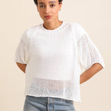 White Cotton Sweater with Open Weavela maison des fibres naturellesTOPS