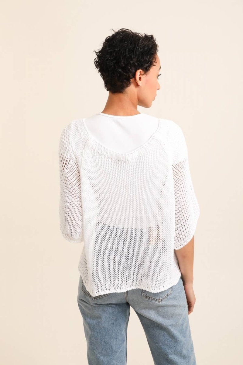 White Cotton Sweater with Open Weavela maison des fibres naturellesTOPS