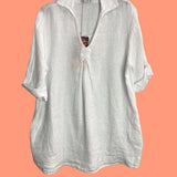 White Linen Shirt with Side Pocketsla maison des fibres naturellesblouse