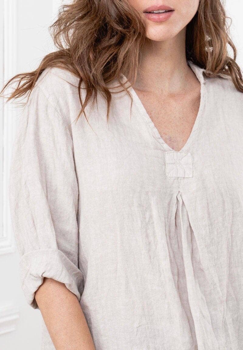 White Linen Shirt with Side Pocketsla maison des fibres naturellesblouse