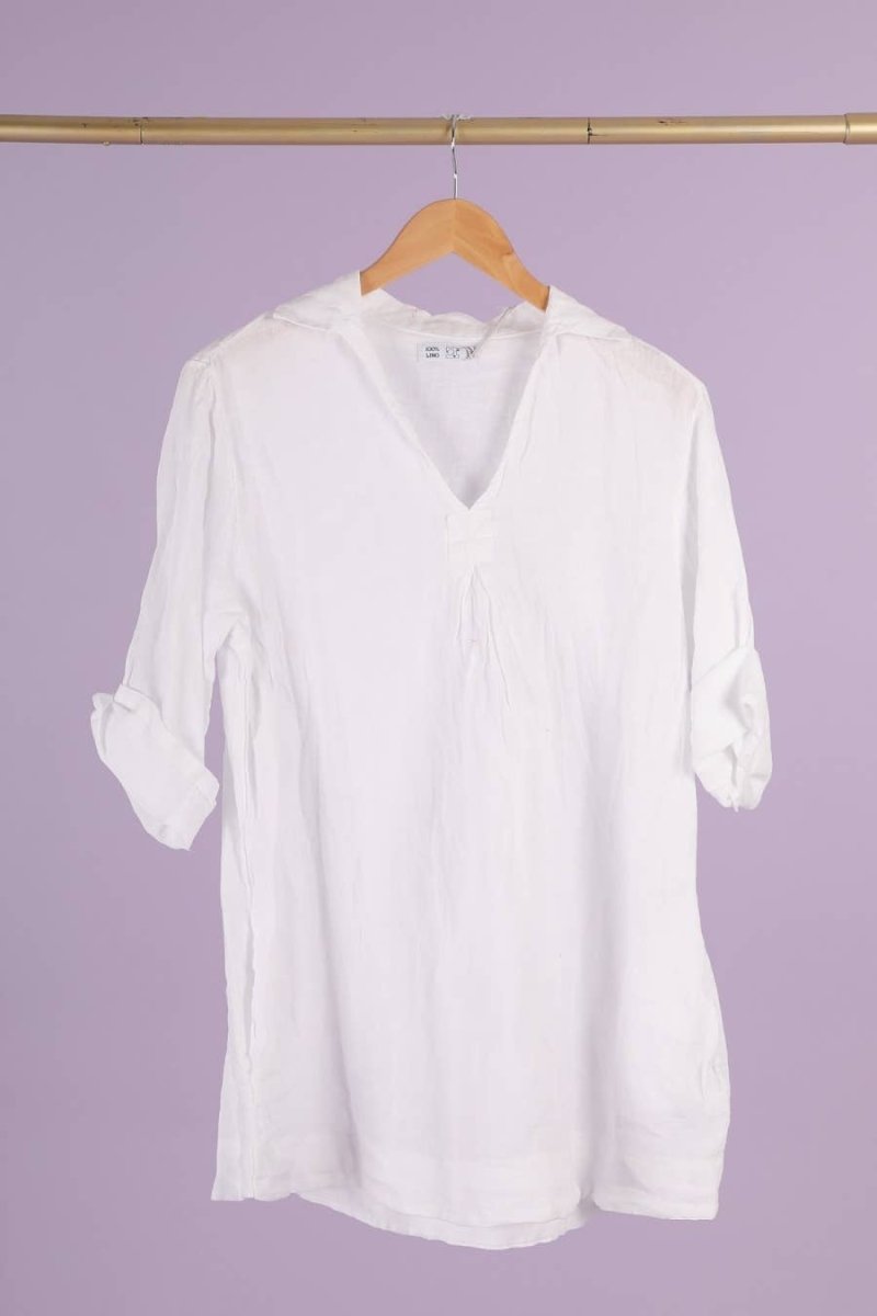 White Linen Shirt with Side Pocketsla maison des fibres naturellesblouse