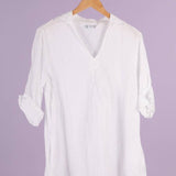 White Linen Shirt with Side Pocketsla maison des fibres naturellesblouse