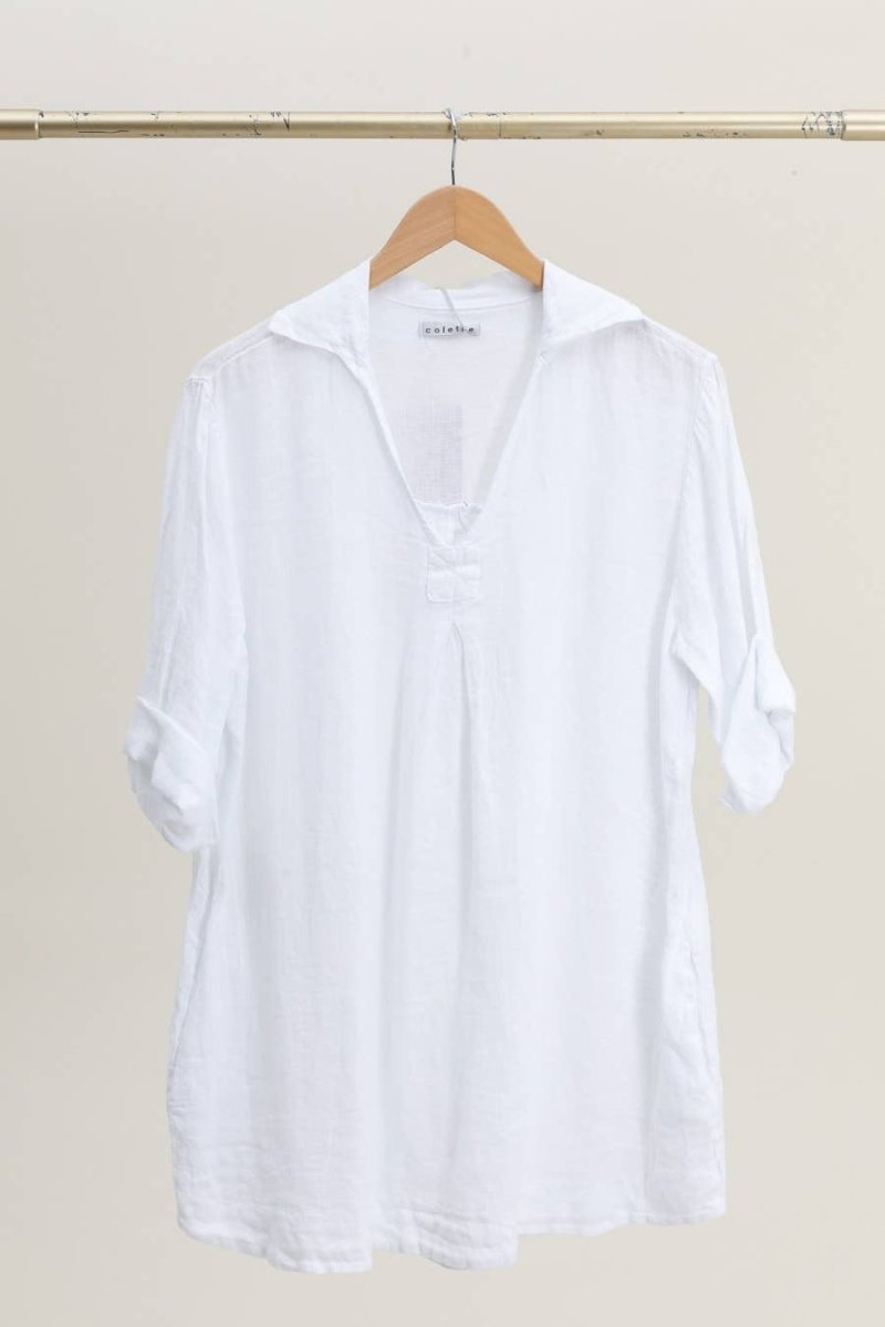 White Linen Shirt with Side Pocketsla maison des fibres naturellesblouse