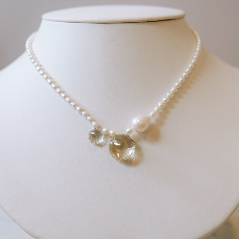 White Oval Freshwater w Gemstone Necklace - Green AmethystBeth ZinkNECKLACES
