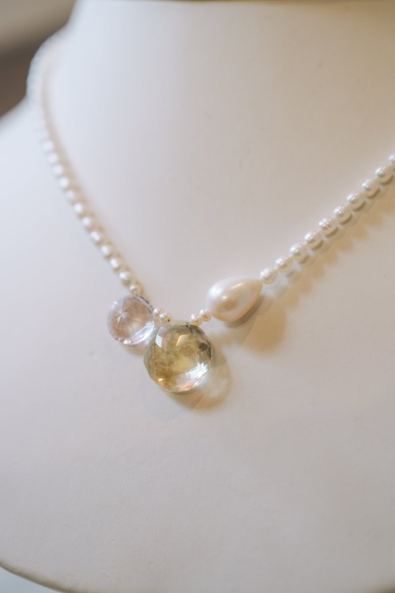 White Oval Freshwater w Gemstone NecklaceBeth ZinkNECKLACES