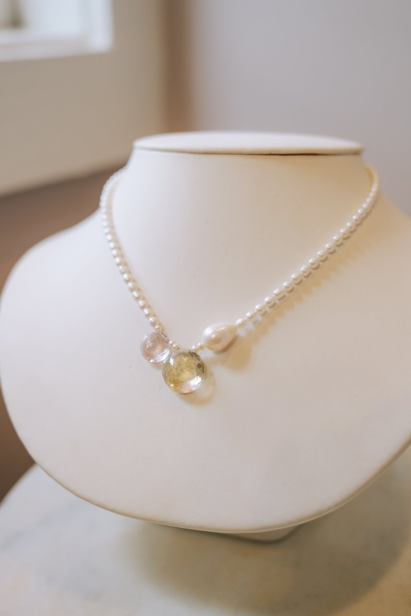 White Oval Freshwater w Gemstone NecklaceBeth ZinkNECKLACES