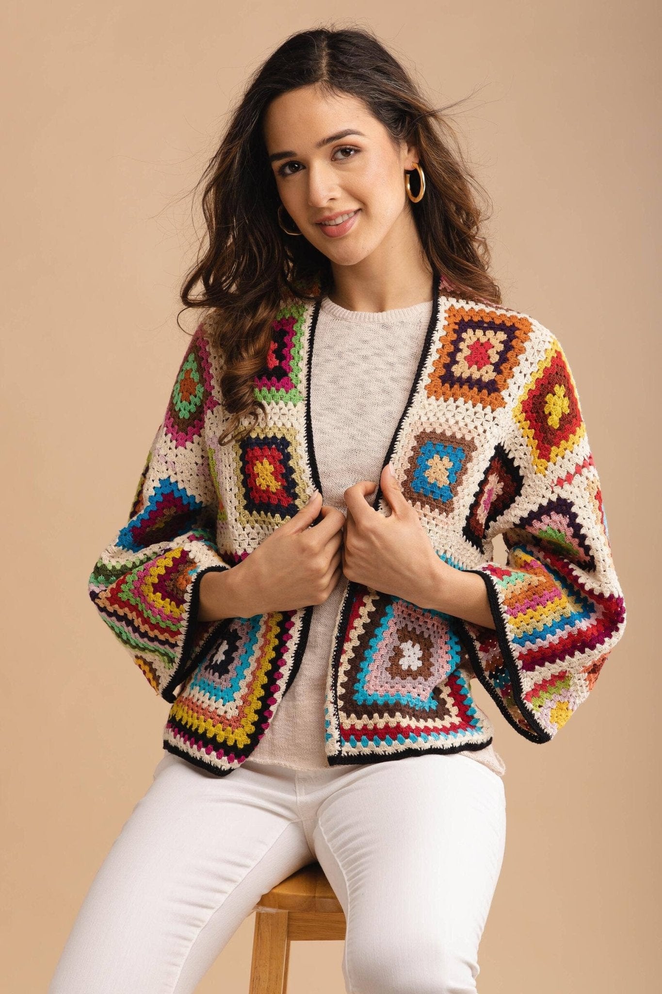 Granny Multi Square Crochet Short Jacket