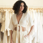 The Bali Wrap Top - Natural With Gold StripesThe HandloomShirts & Tops