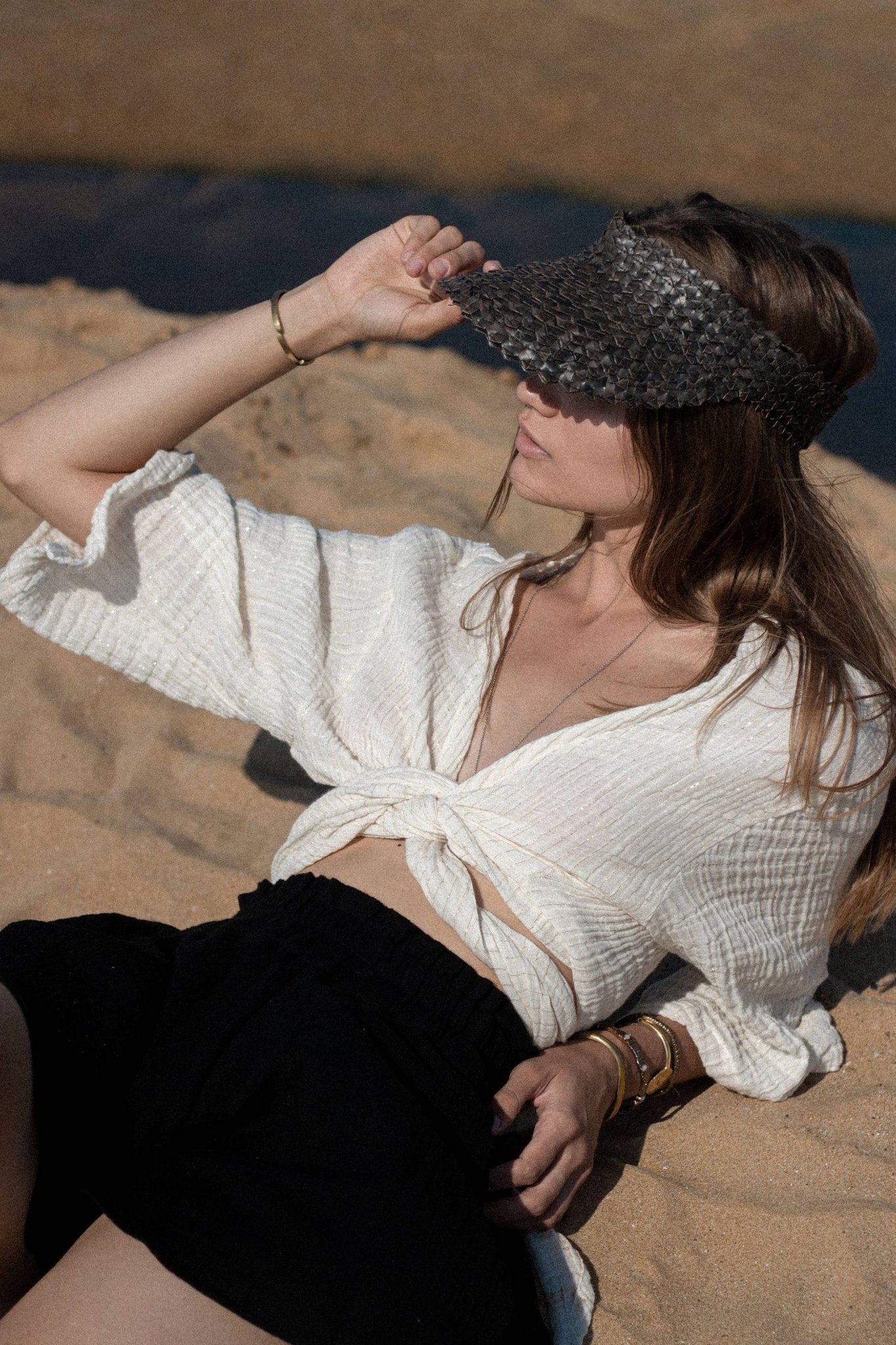 The Bali Wrap Top - Natural With Gold StripesThe HandloomShirts & Tops