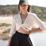 The Bali Wrap Top - Natural With Gold StripesThe HandloomShirts & Tops